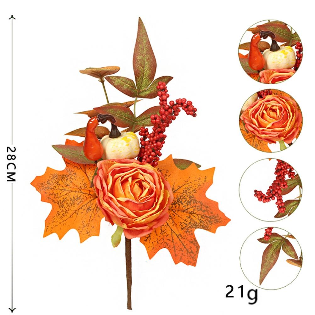 6Pcs Simulation Of Flowers Fall Artificial Berry Pumpkin Branch For Halloween Harvest Thanksgiving Day Orange Berries Pine Cone