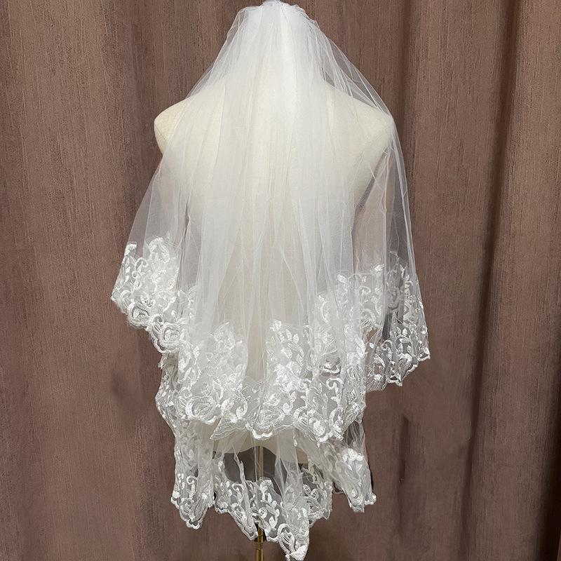 Double Layer Bridal Veil with Sequin Lace Trim