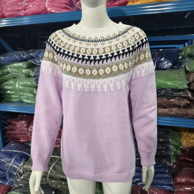 Damen Color-Block Rundhals Lockerer Mode-Pullover