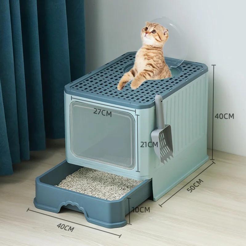Extra Large Cat Litter Box Totally Closed Cat Sandbox with Drawer Anti-Splash Cat Litter Pan Detachable Odor Removal Cat Toilet