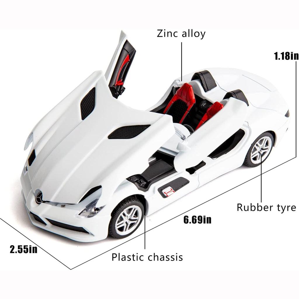 Carro modelo benz slr em escala 1/32, carro de brinquedo fundido em metal com luz e som, veículo esportivo, brinquedos para crianças, presente
