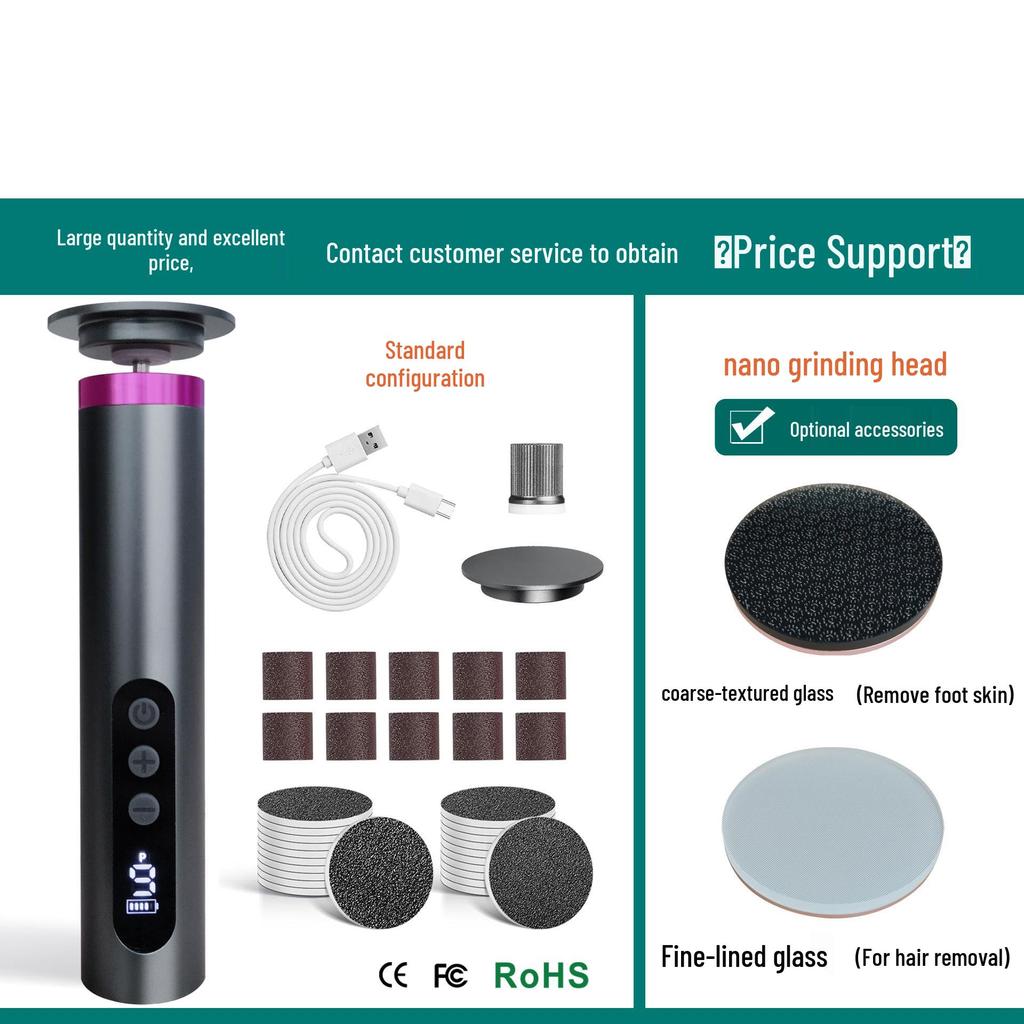 Rechargeable Electric Foot Scrubber & Grinder with Screen Display - Dual Function Pedicure/Manicure Tool with New Metal Body