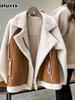 Fall Winter New Women's Oversized Faux Fur One-Piece Shearling Short Motorcycle Jacket Cardigan