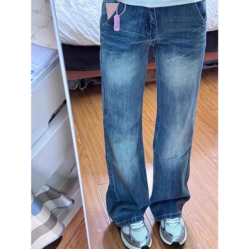 Plus Size Retro Flare Jeans for Women - Slimming Low Waist, Straight Wide Leg, Floor Length