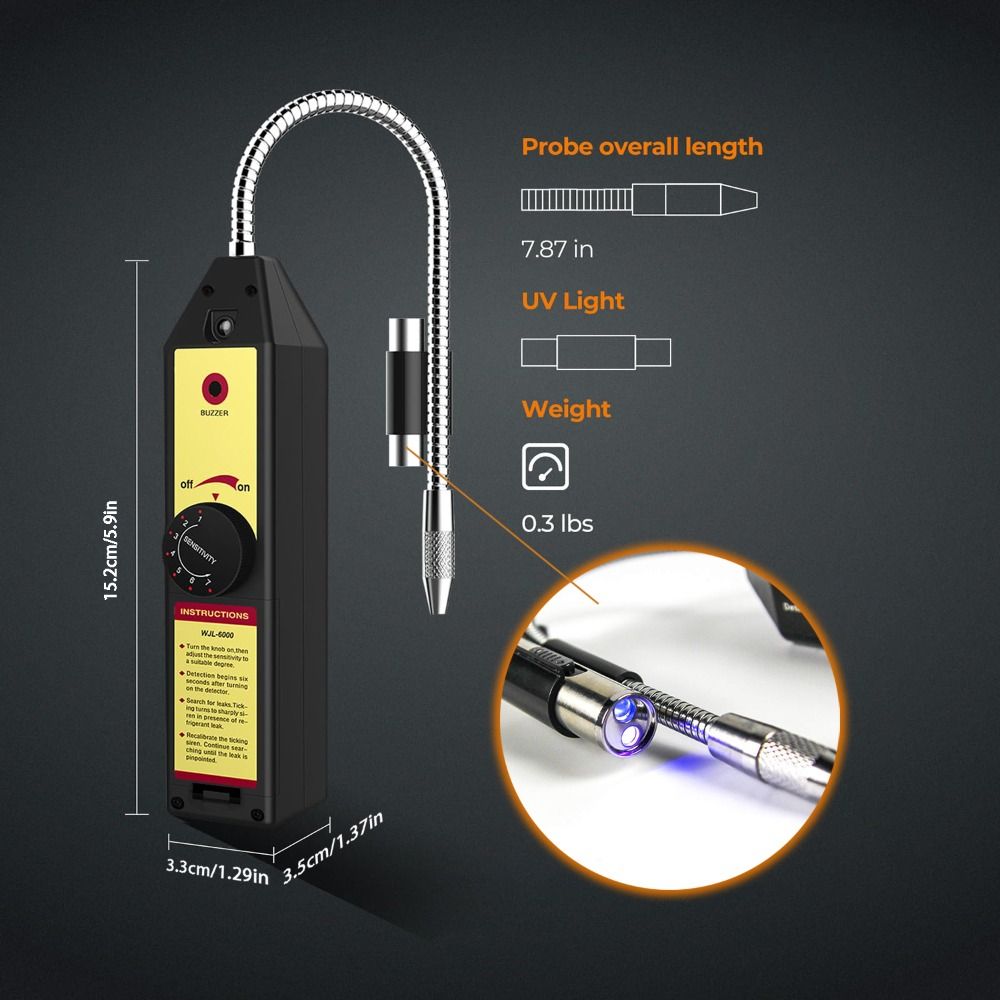 WJL-6000 Freon Leak Detector Audible & Visual Alarm Fast Response Refrigerant Gas Detector R22 R410A R134A R1234YF Gas Sniffer