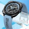 ABORNI 5006 Sport Herenhorloge Mechanische Stijl Kalender Kwarts Siliconen Band Vierkant Gezicht Yonghui Sterrenbaan Serie Horloge voor Man