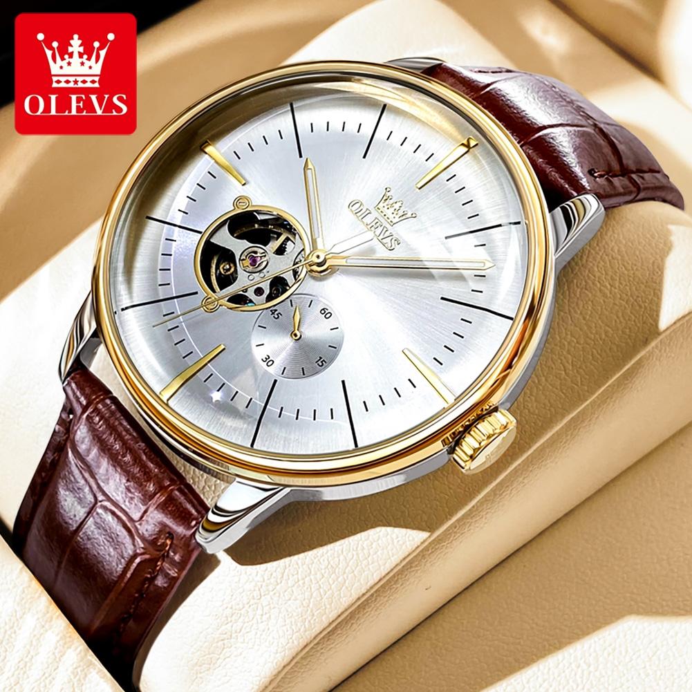 OLEVS Original Mechanical Wristwatch for Men Luxury Simple Hollow Out Automatic Men's Watches Chronograph Waterproof Man Watch