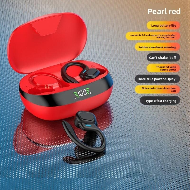 

TWS Ear-hook Wireless Bluetooth Earphones Non-in-ear Sports Running Long Battery Life Digital Display Noise Cancelling Earphones Earbud Type червоний