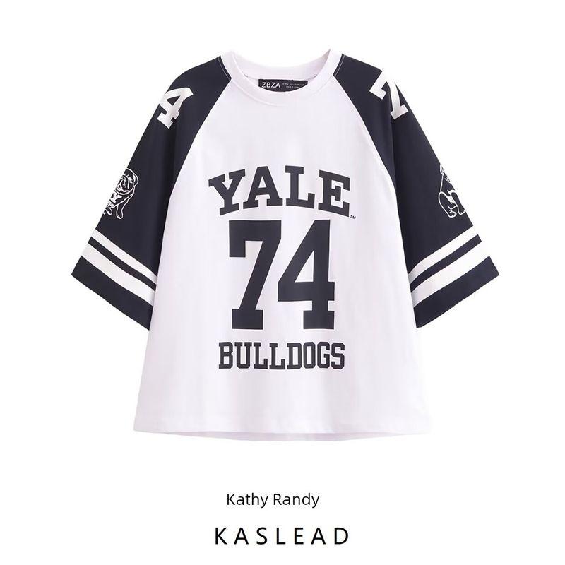 Kaslead New Arrival Women's Fashion Style Fashion Printed Cotton Loose Short Sleeve Round Neck T-shirt 4174310