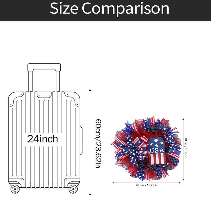 40CM Patriotischer Dekorativer Kranz mit Netzband Schleife Design Unabhängigkeitstag Türhängeornament USA Flaggen-Thema für Zuhause Fenster Festival Eingangsbereich