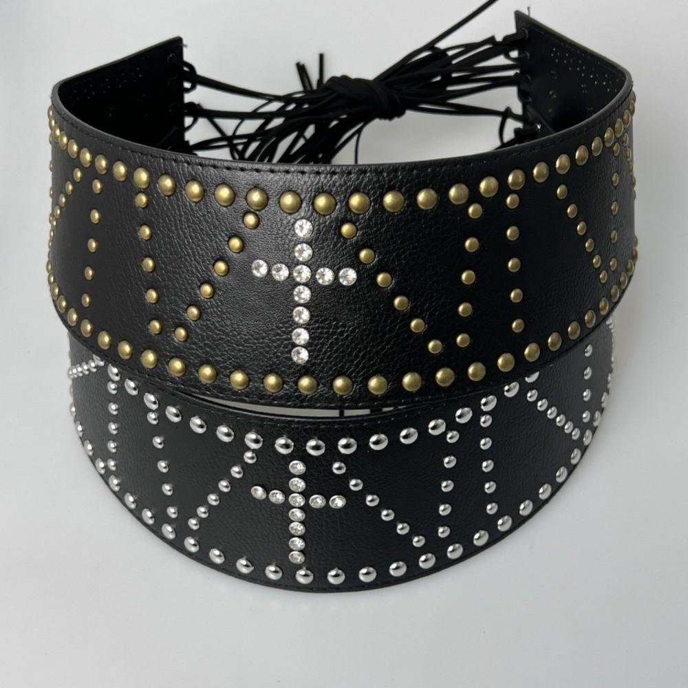 Wide Leather Waist Belt Vintage Women's Dress Belt Retro Cross Rivet Belt  Streetwear