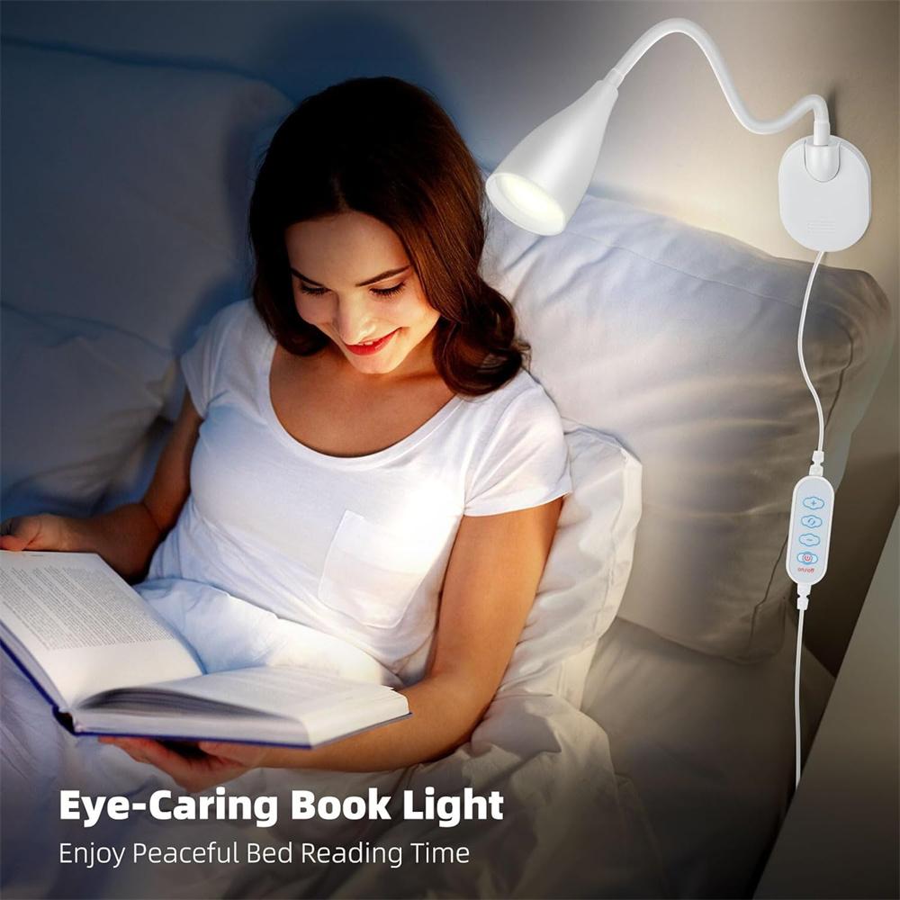 LED Flexible Gooseneck Wall-Mounted Reading Lamp, Dimmable & 3 Color Temperature Book Light for Desk or Bedside, Study Light