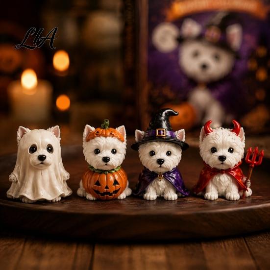 Halloween Advent Calendar Dog Cat Calendar, 24-Day Acrylic Figure Countdown Set Holiday Box with Witch Pumpkin Ghost Outfits, Collectible Desk Display