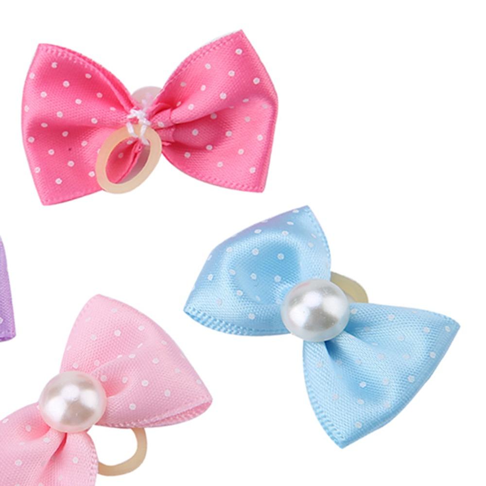 20pcs Elastic Band Pet Pearl Hair Ties Polka Dot Pattern Dog Bow Hair Bands  Daily Decoration