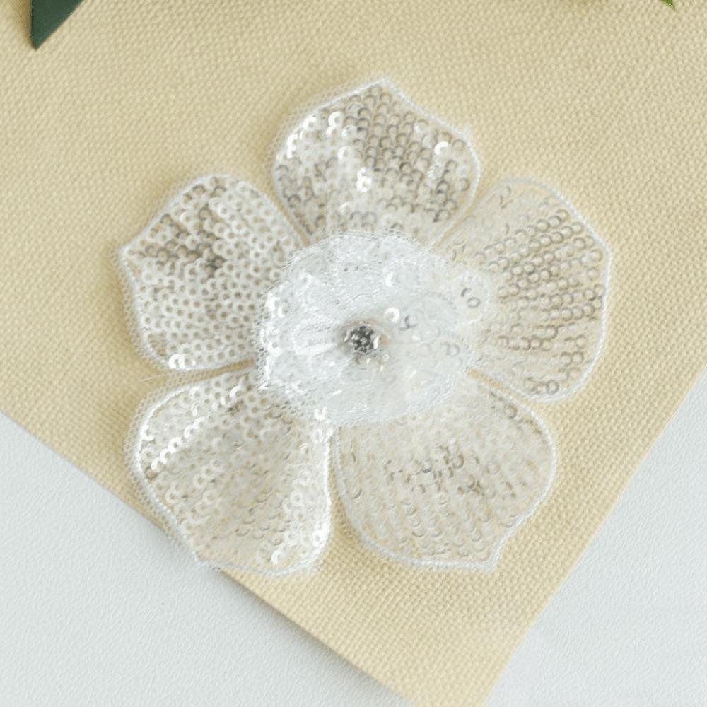 

Black White 3D Sequins Beaded Patches 9cm Flower Leaves Design Lace Clothing Patch Bridal Veil Wedding Gown Clothing Headwear белый