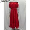 BITCED Long Dress with Open Back and Elastic Waist Popular Bohemian Style with Open Shoulders