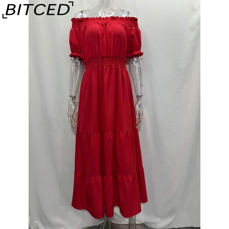 BITCED Long Dress with Open Back and Elastic Waist Popular Bohemian Style with Open Shoulders