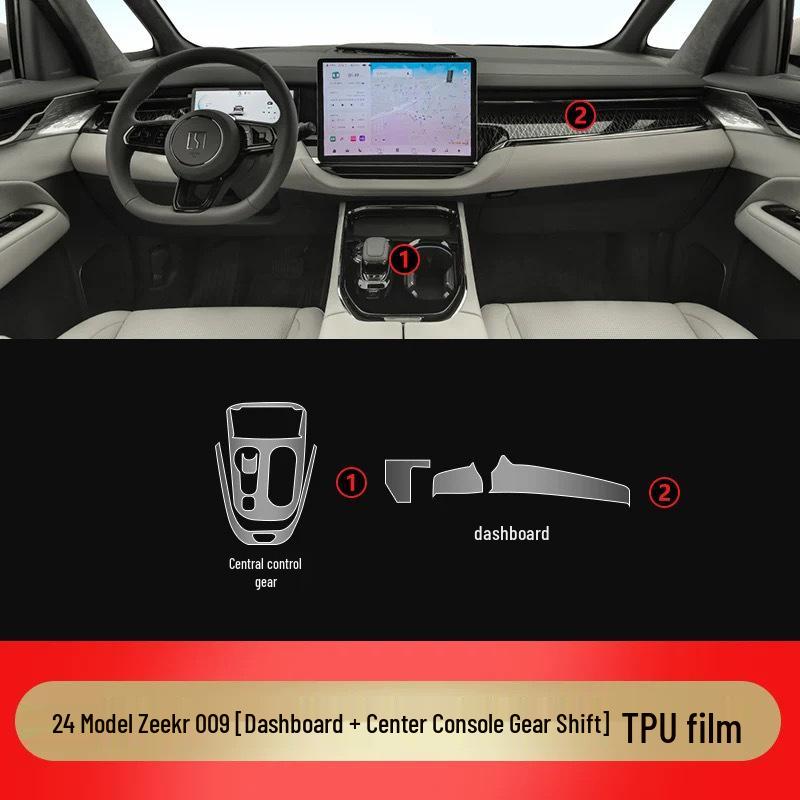 Zeekr 009 Interior & Dashboard Protective Films - 25 Model Compatibility, TPU HD Films for Navigation Screen & Gear Shift Headlight