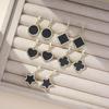 European & American Retro Black Enamel Heart Diamond Stud Earrings for Women