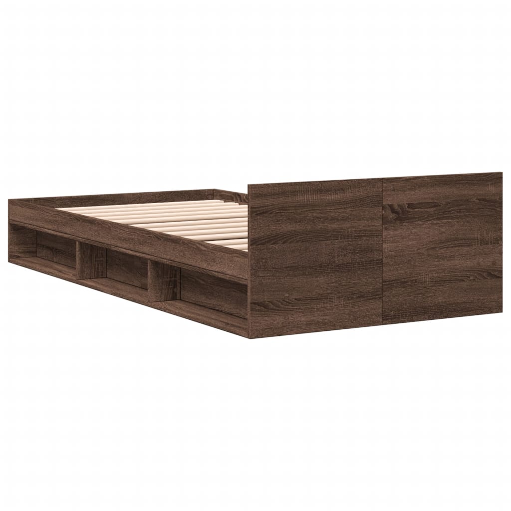 Bed Frame with Drawer Brown Oak Effect 75 X 190 Cm Engineered Wood