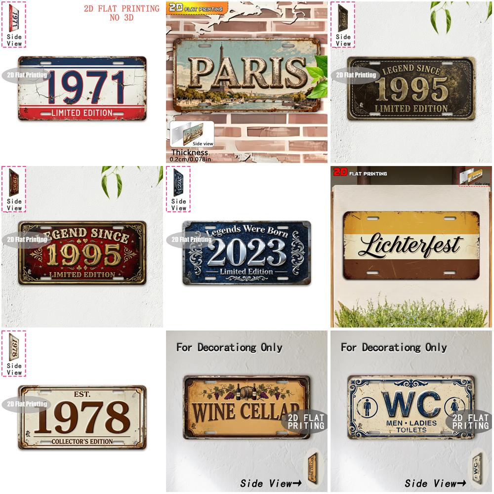 Vintage City Year Text Print License Plate Metal Tin Sign Retro Wall Decor For Bar Cafe Home Garden