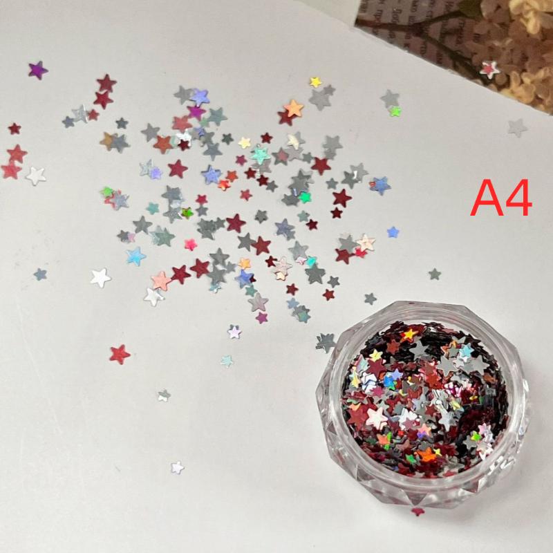 1 Set Mixed Size Candy Colored Laser Star Glitter Colorful Pentagram Nail Glitter Sparkling Diy Accessory Nail Decoration