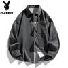 PLAYBOY Men's Washed Casual Long Sleeve Shirt