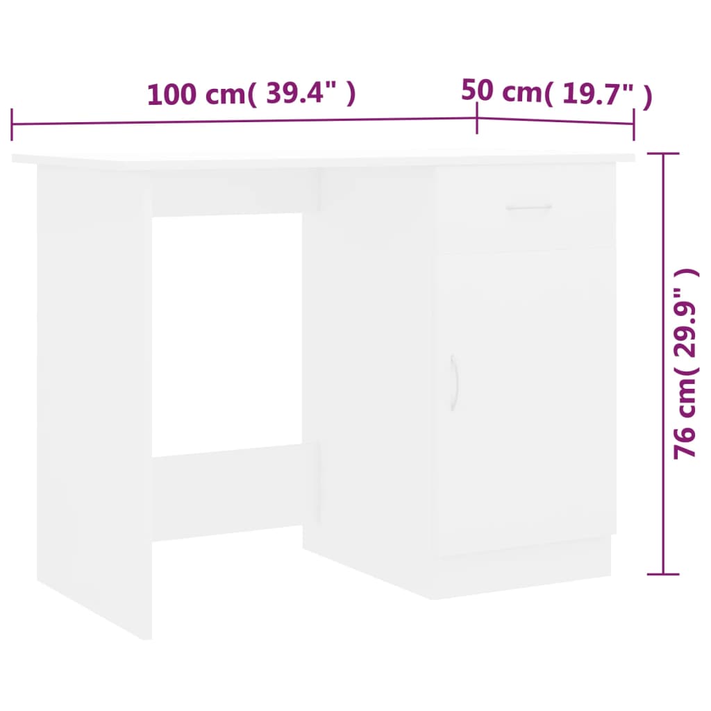 White Desk 100*50*76 Cm Engineered Wood