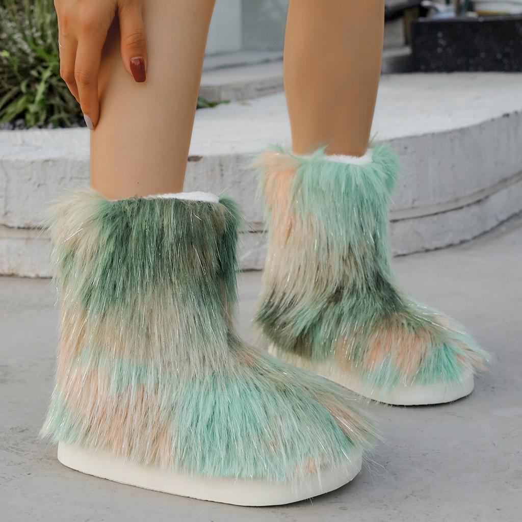 2024 Women Snow Boots Rainbow Outdoor Pink Blue Snow Shoes Women Warm Ankle Boots Shoes Anti Slip Snow Booties Girls Hot Popular