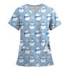 Women's Fashion Printed Short Sleeve V Neck Pattern Tops Pocket Working T-shirts
