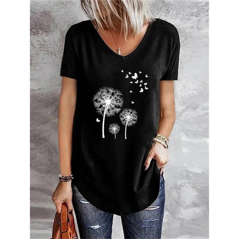 Dandelion Soft 3D Printed Y2k Fashion Women Basic T-Shirt Elegance Vintage Short Sleeve Elegant Casual Comfortable Polyester