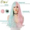 WTB Highlights Long Curly Hair Synthetic Wig Female Harajuku Style Straight Bangs Fluffy Colorful Highlights Curly Hair Wig