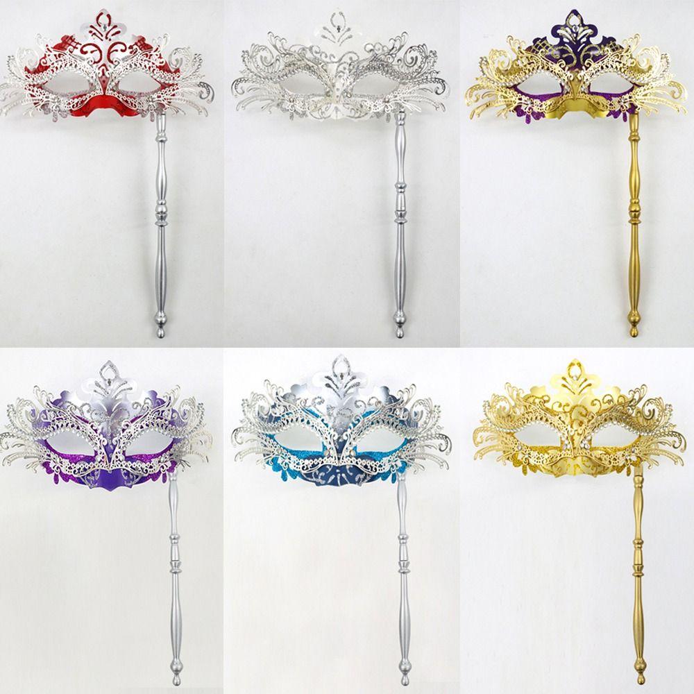 Phoenix Tail Flower Masquerade Mask Venetian with Holding Stick Costume Mask Detachable Women Party Masks Halloween