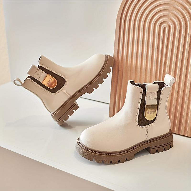 

Girls High Top Ankle Boots Vintage Round Toe Faux Fur Zipper Closure Rubber Sole Brown Accents Fall Winter 36 бежевый