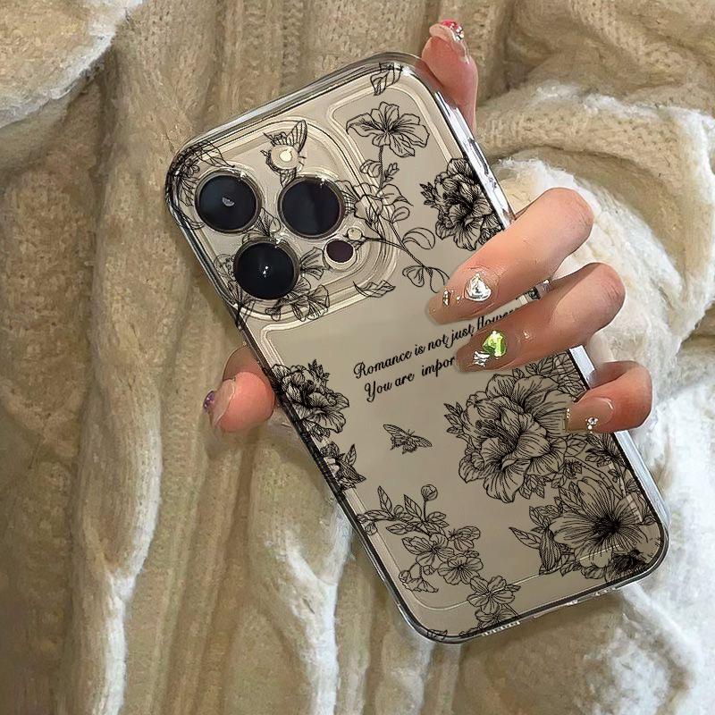 Line flower Phone Case for iPhone 17 Air 16 15 14 13 12 11 Pro Max Plus Mini  X 8 7 Soft Transparent Cover Fundas Accessory