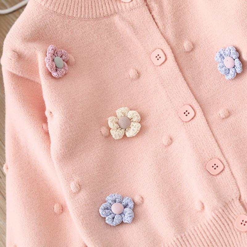 Girls Sweater Cardigan Knitted Children's Jacket Autumn and Winter Flower Girl Baby Long Sleeve Tops Sweaters