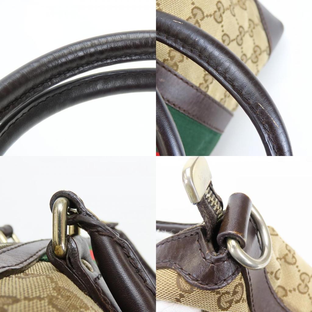 Used GUCCI Handbag Sherry Line 257341 GG Canvas/leather Beige Dark Brown