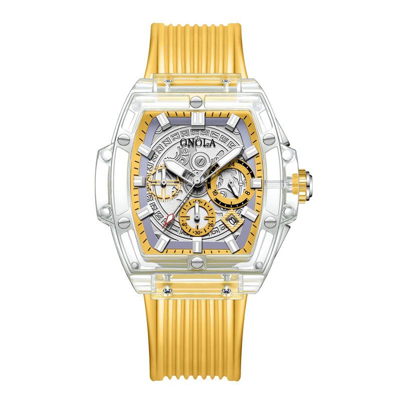 Custodia Trasparente Onola Orologio Quadrato Moda Luminoso Giovanile Studente Orologio da Uomo