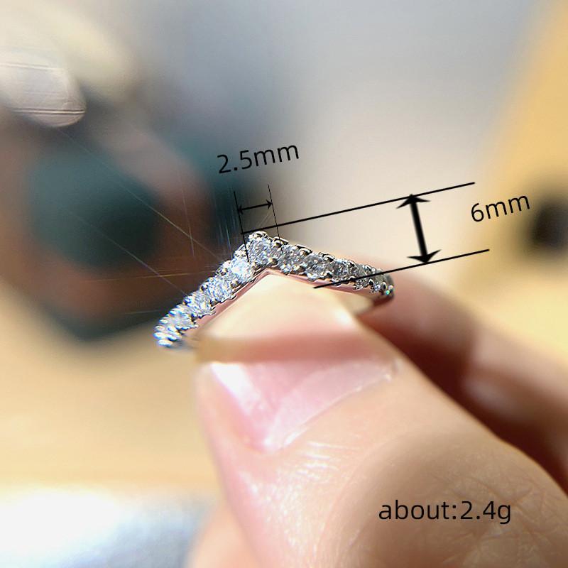 Sterling  V-Design Cubic Zirconia Ring for Women Elegant Bridal Wedding Party Accessory Female Finger Jewelry