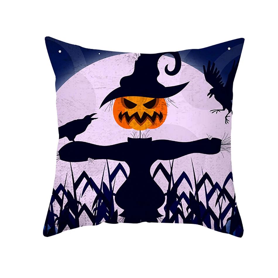 Home Decor Halloween Cushion Cover Skull Cat Scary Pumpkin Bat Castle Print Square Pillowcase Party 45X45Cm Funda De Almohada