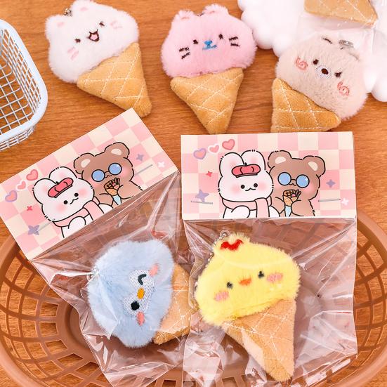 Keychain Pendant Soft Fluffy Ice Cream Shape Charm Key Chain Multi-Functional Key Holder Girl Stress Relief Gift