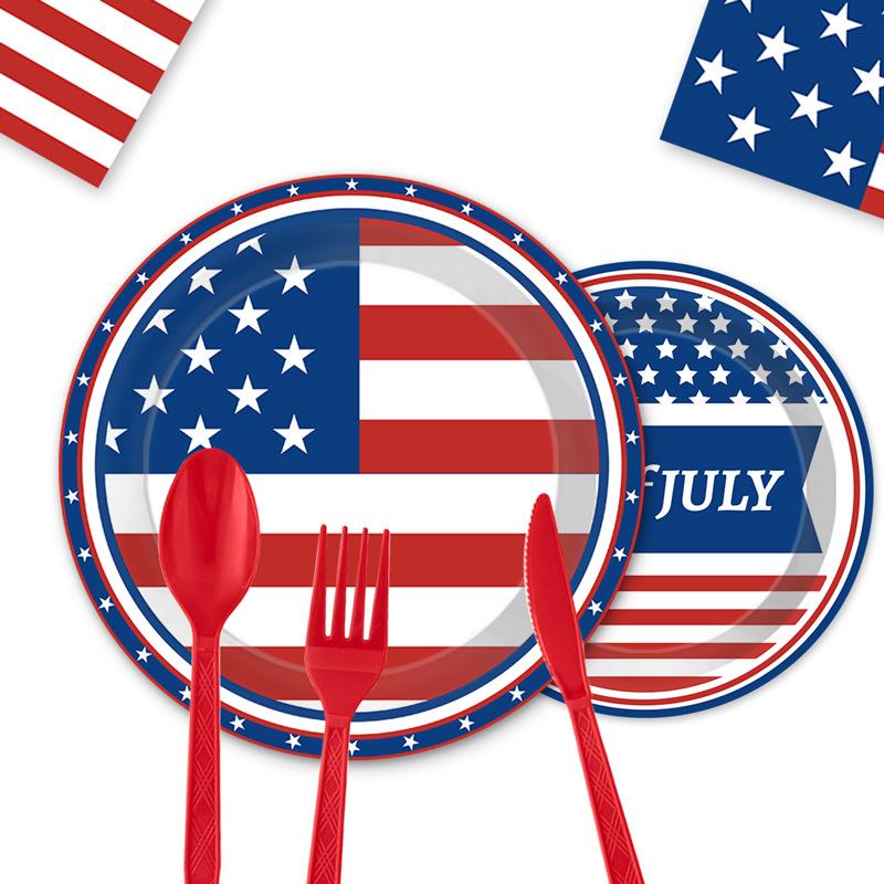 American Flag Independence Day Party Tableware Disposable Paper Plates Paper Cups Paper Towels Tablecloth Party Decoration Set