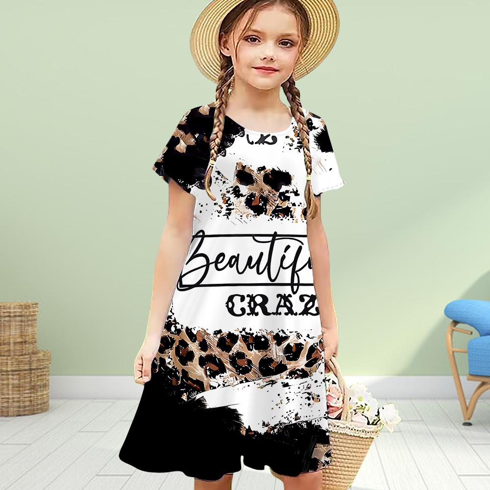 Girls 3D Print Cute Rabbit Ears Dresses Kids Girl Party Short Sleeved Princess Dress Tank 3D Print Dress