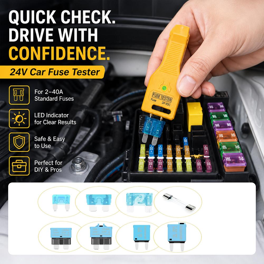 Testeur de fusible de voiture/Extracteur de détection de fusible/Testeur de continuité de fusible/Outil de démontage inspecteur de voiture DC24 universel