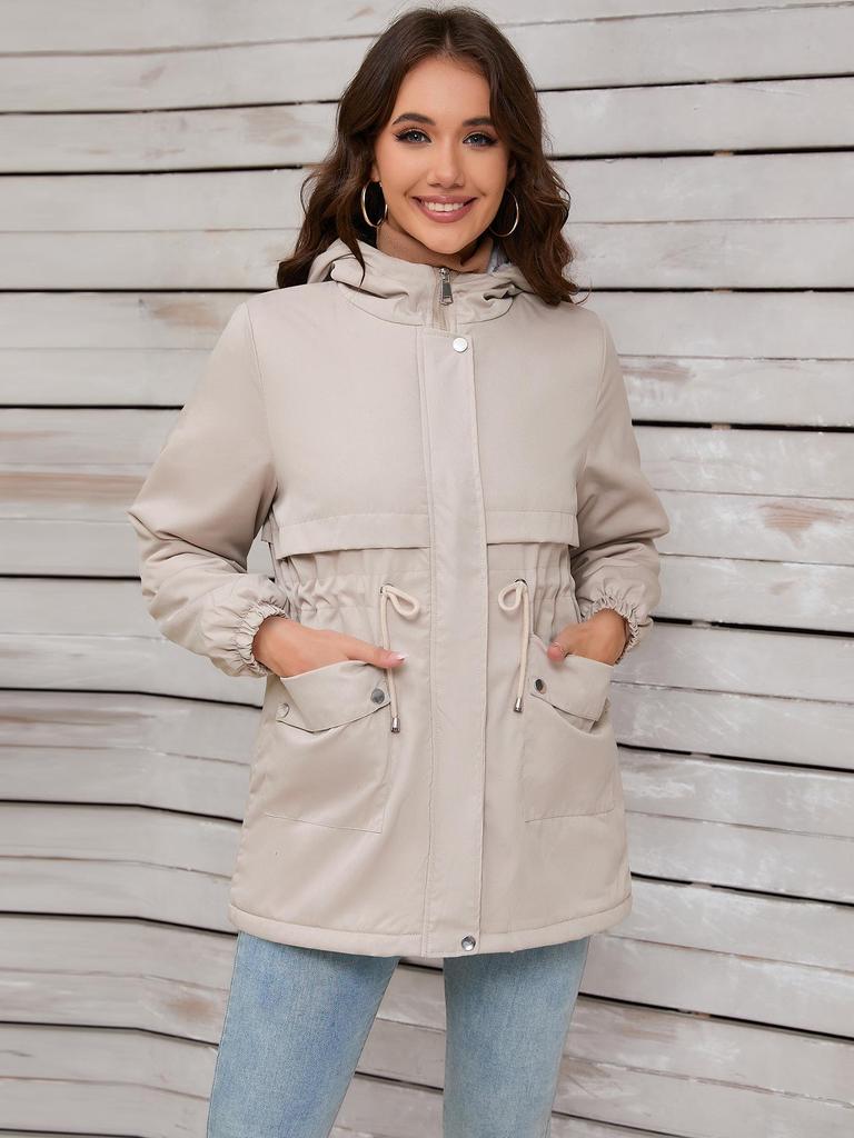 Women's 2024 Hooded Fur-Lined Windbreaker: Autumn/Winter Warm Zipper Jacket