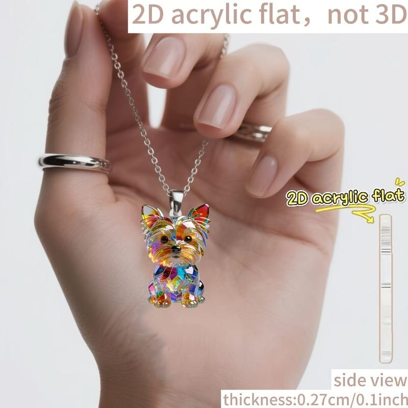 Collana con ciondolo cane Yorkshire in acrilico 2D, catena a Y alla moda per maglione. Regalo ideale per vacanze e compleanni per donne.
