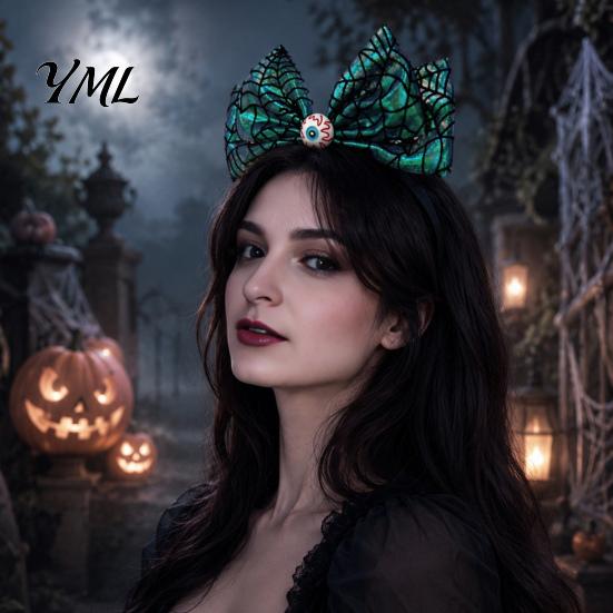 Eye Catching Festival Hair Accessories Halloween Headband with Spider Web Bow And Eyeball/Pumpkin/Ghost Decor for Lightweight Adults Kids Cosplay