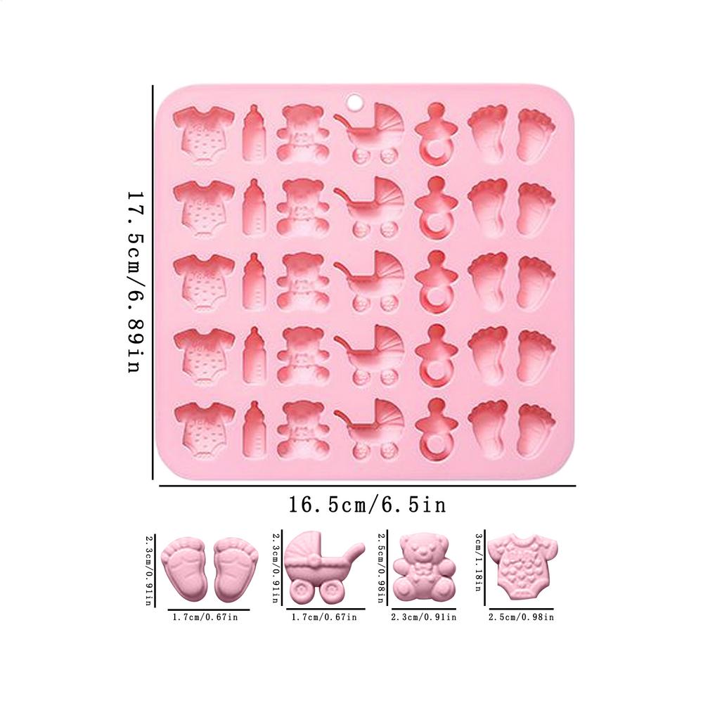 Baby Shower Chocolate Molds 35 Cells Stuffed Candy Chocolate Baking Molds Soft Toddler Footprints Gummy Maker For Birthdays розовый