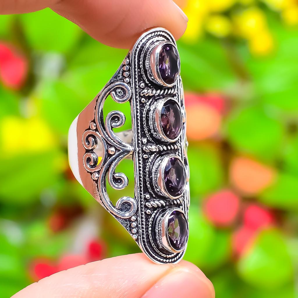 Natural Amethyst Gemstone Handmade 925 Sterling Silver Ring Size 8.5 A2v90