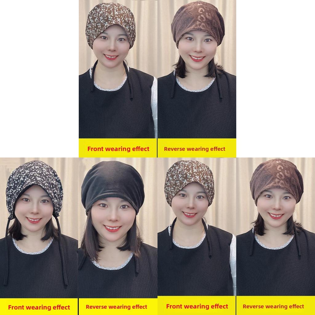 Floral Print Doublesided Fabric Hat With Wrap Strap For Autumn Winter Comfort